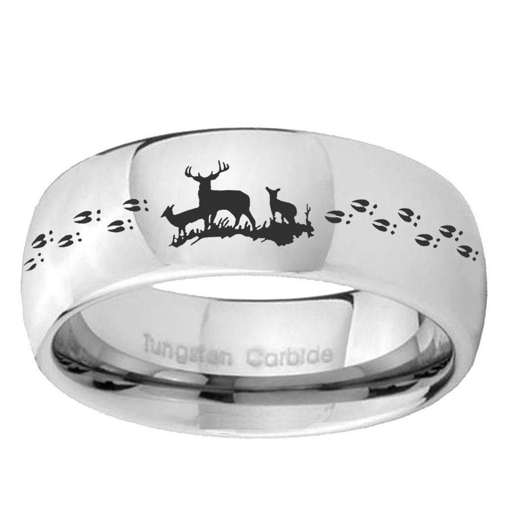 5MM Deer Hunting Dome Polish Silver Tungsten Wedding Band