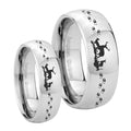 Deer Hunting Mirror Dome Tungsten Bridal Set Rings
