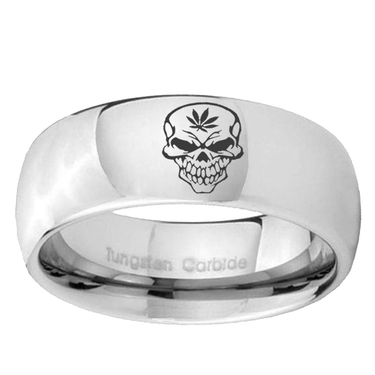 10mm Skull Marijuana Leaf Mirror Dome Tungsten Ring