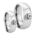 Skull Marijuana Leaf Mirror Dome Tungsten Couples Ring Set