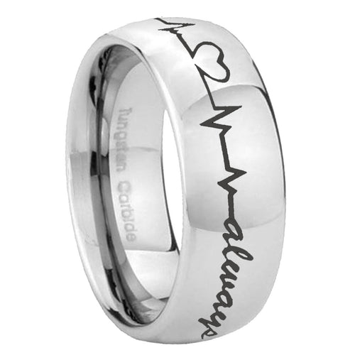 10mm Heart Beat forever Heart always Mirror Dome Tungsten Mens Anniversary Ring