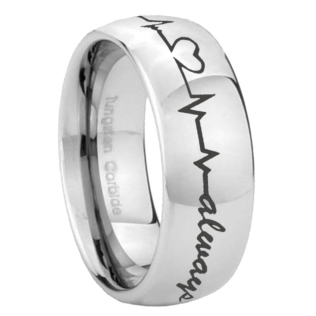 8MM Heart Beat forever Heart Dome Polish Silver Tungsten Ring