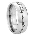 8MM Heart Beat forever Heart Dome Polish Silver Tungsten Ring