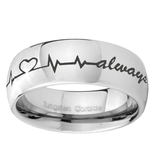 10mm Heart Beat forever Heart always Mirror Dome Tungsten Ring