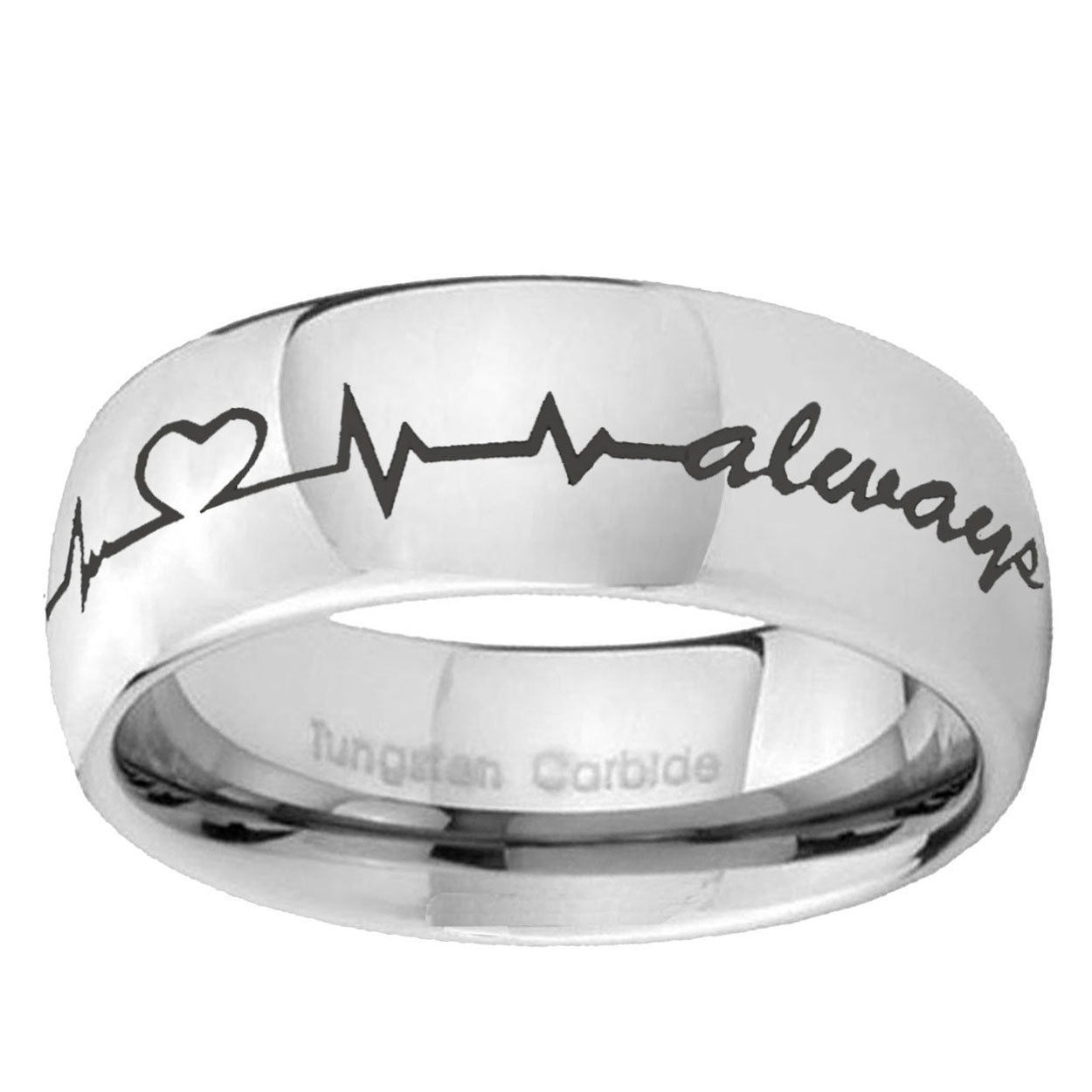 5MM Heart Beat forever Heart Dome Polish Silver Tungsten Ring