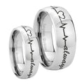 Heart Beat forever Heart always Mirror Dome Tungsten His Hers Set Rings