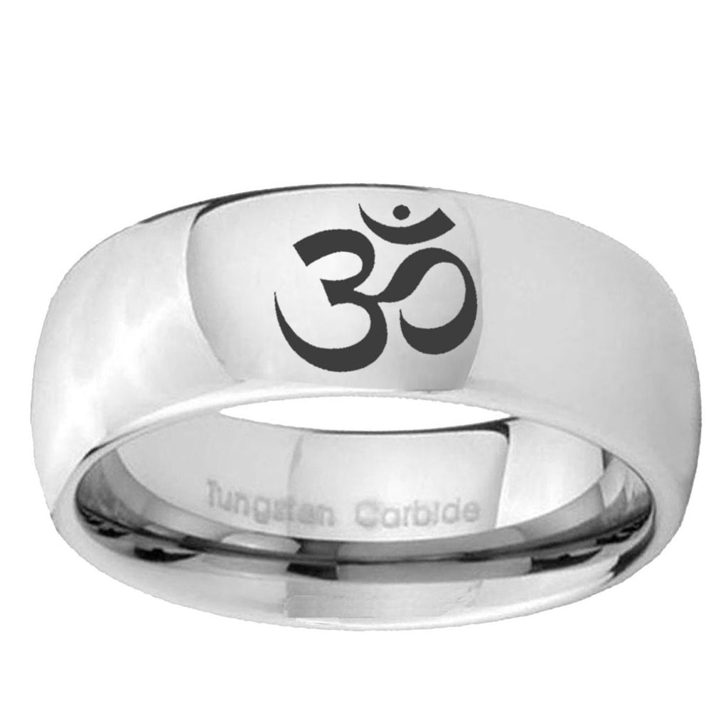 5MM Oma Aum Yoga Dome Polish Silver Tungsten Wedding Band