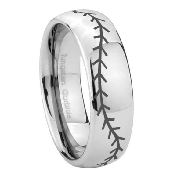 10mm-Baseball-Stitch-Mirror-Dome-Tungsten-Carbide-Mens-Bands-Ring
