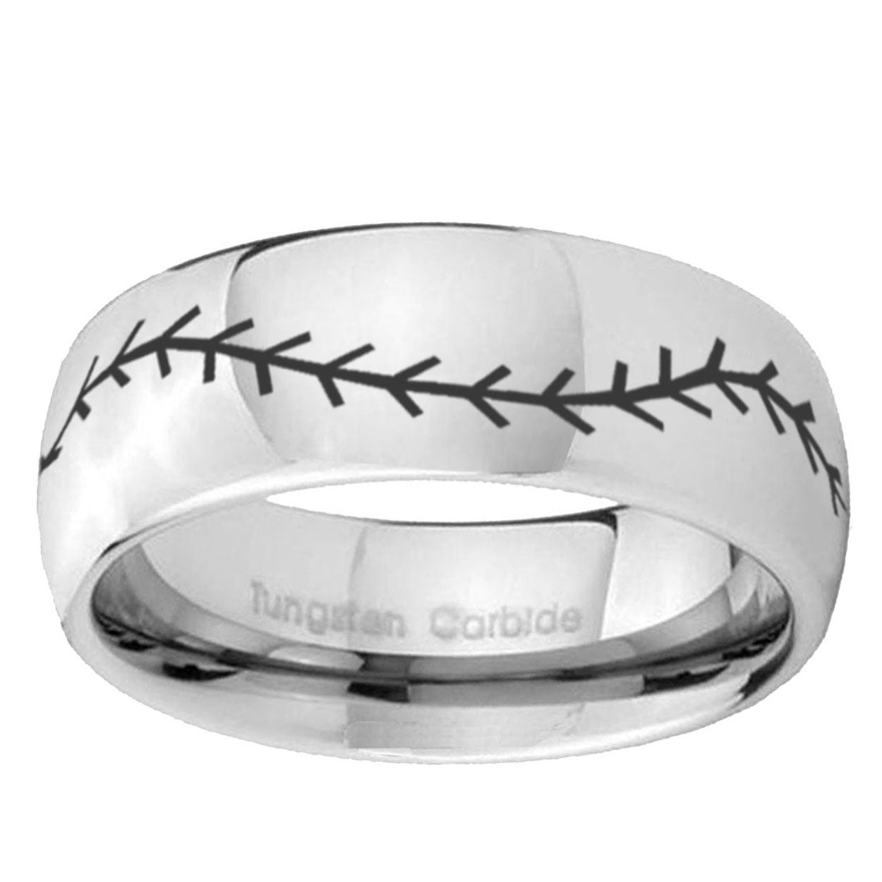 10mm Baseball Stitch Mirror Dome Tungsten Carbide Mens Bands Ring