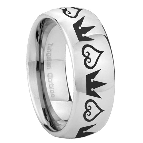 10mm Hearts and Crowns Mirror Dome Tungsten Carbide Men's Bands Ring