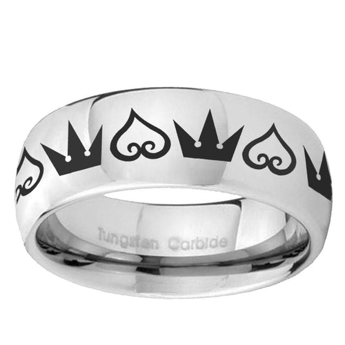 10mm Hearts and Crowns Mirror Dome Tungsten Ring