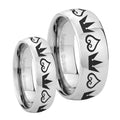 Hearts and Crowns Mirror Dome Tungsten Wedding Ring Sets