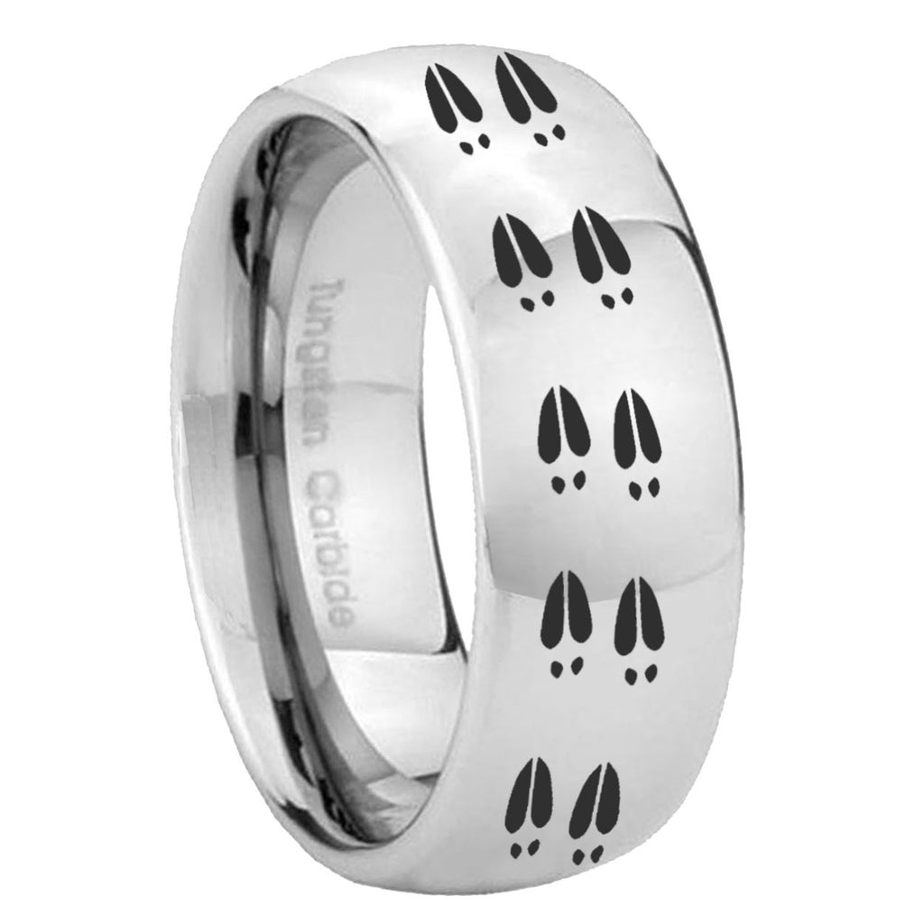 8MM Deer Tracks Dome Polish Silver Tungsten Mens Promise Ring
