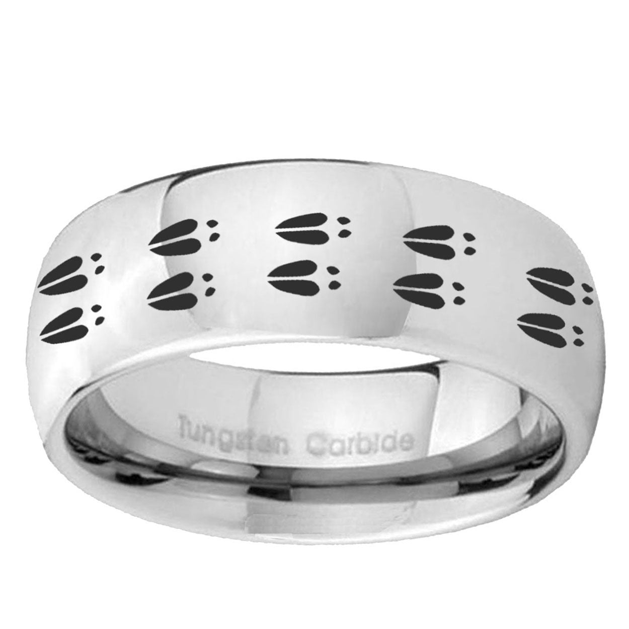 10mm Deer Tracks Mirror Dome Tungsten Carbide Mens Engagement Ring