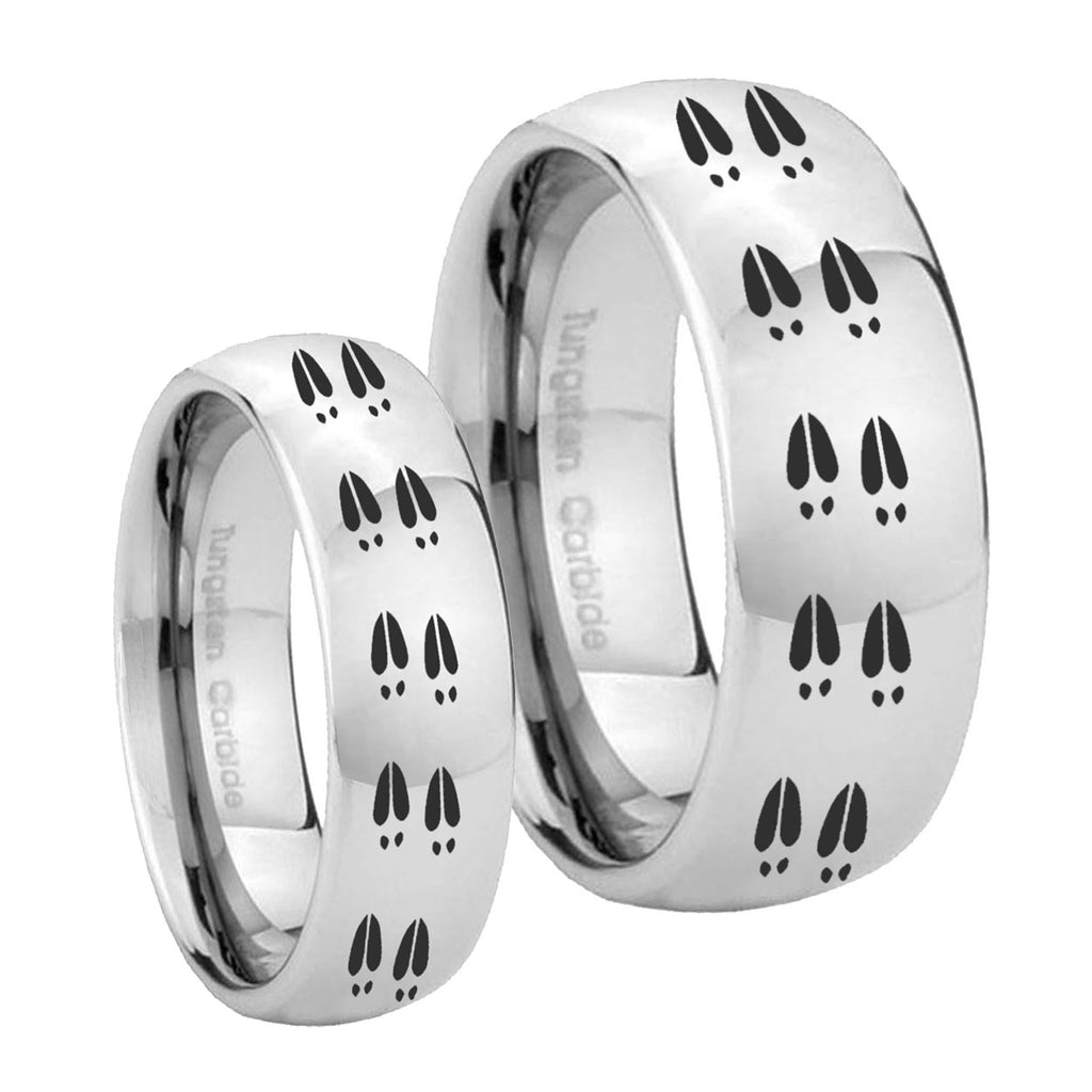Deer Tracks Mirror Dome Tungsten Wedding Band Set