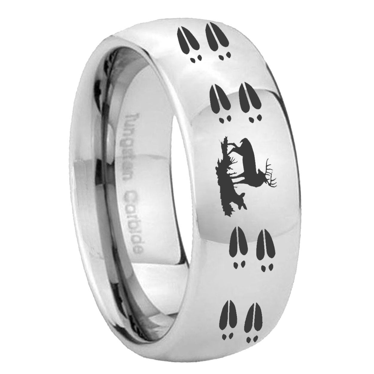 10mm Deer Hunting Tracks Mirror Dome Tungsten Carbide Mens Promise Ring
