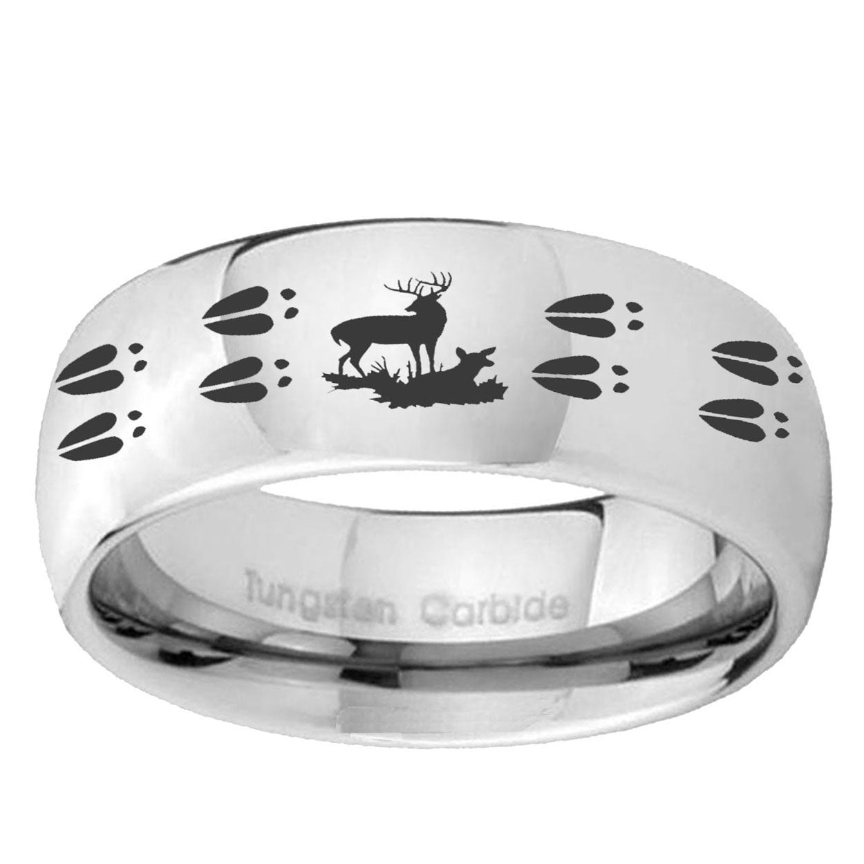 10mm Deer Hunting Tracks Mirror Dome Tungsten Ring