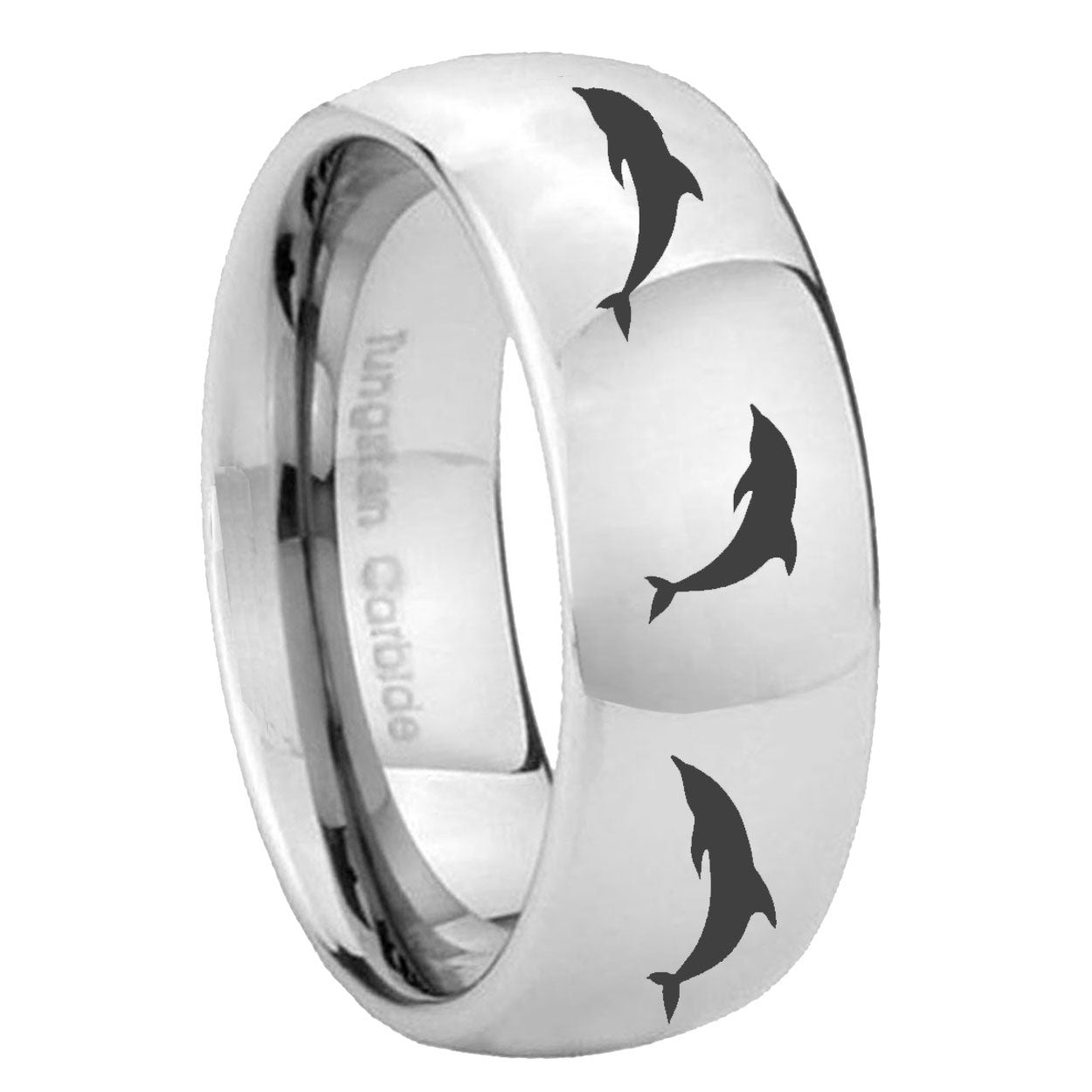 8MM Dolphins Dome Polish Silver Tungsten Rings For Men