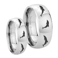 Dolphins Mirror Dome Tungsten Bridal Set Rings
