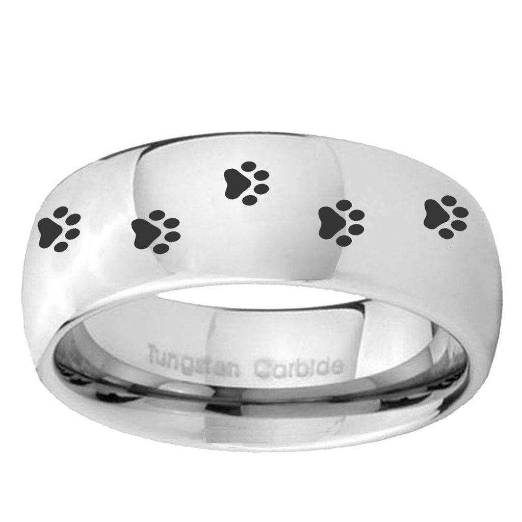 10mm Paw Print Mirror Dome Tungsten Ring