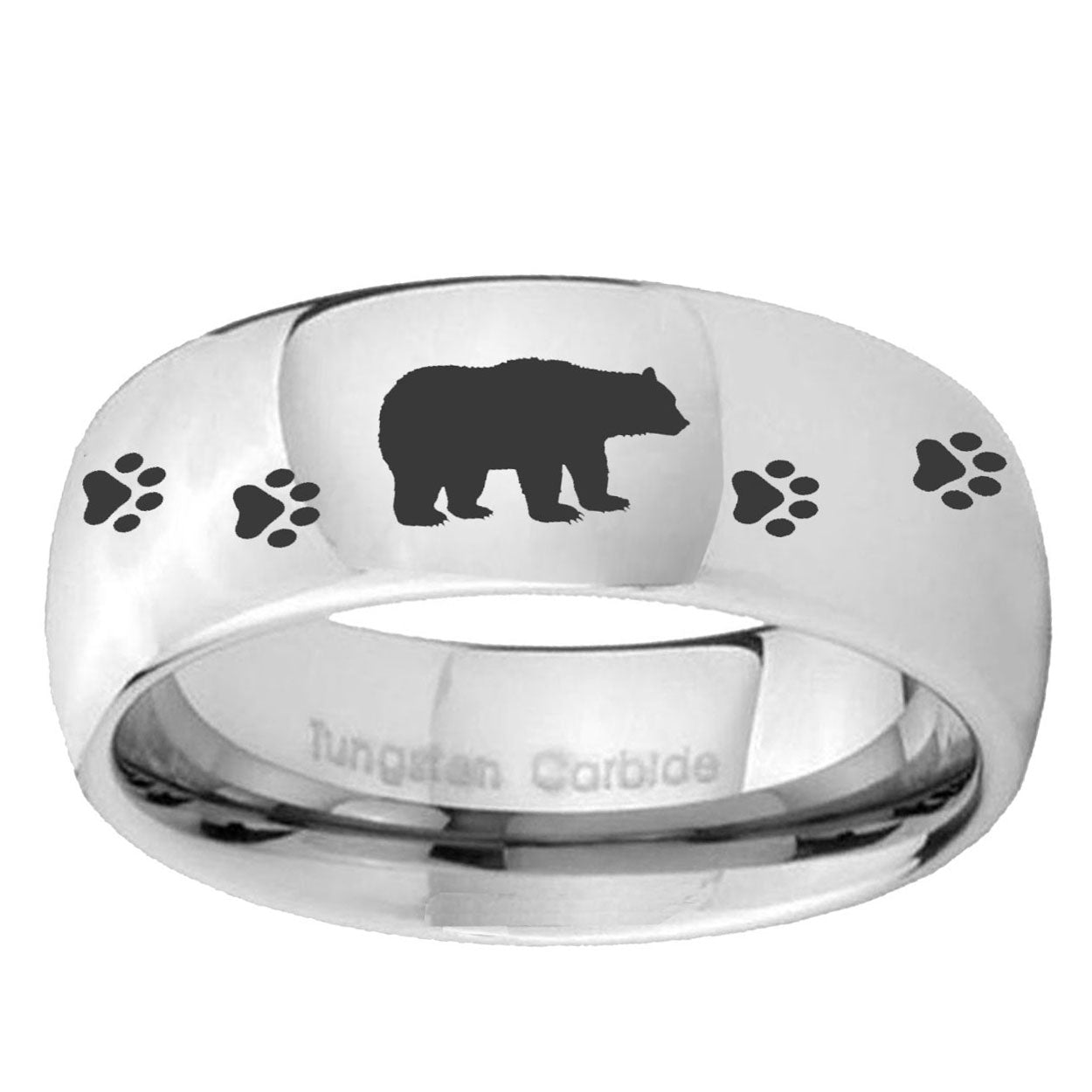 5MM Bear and Paw Dome Polish Silver Tungsten Rings For Men