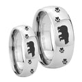 Bear and Paw Mirror Dome Tungsten Couple Rings