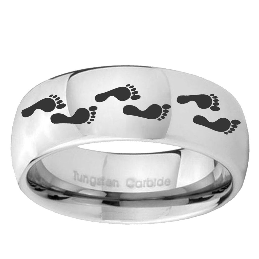 5MM Foot Print Dome Polish Silver Tungsten Promise Ring For Him