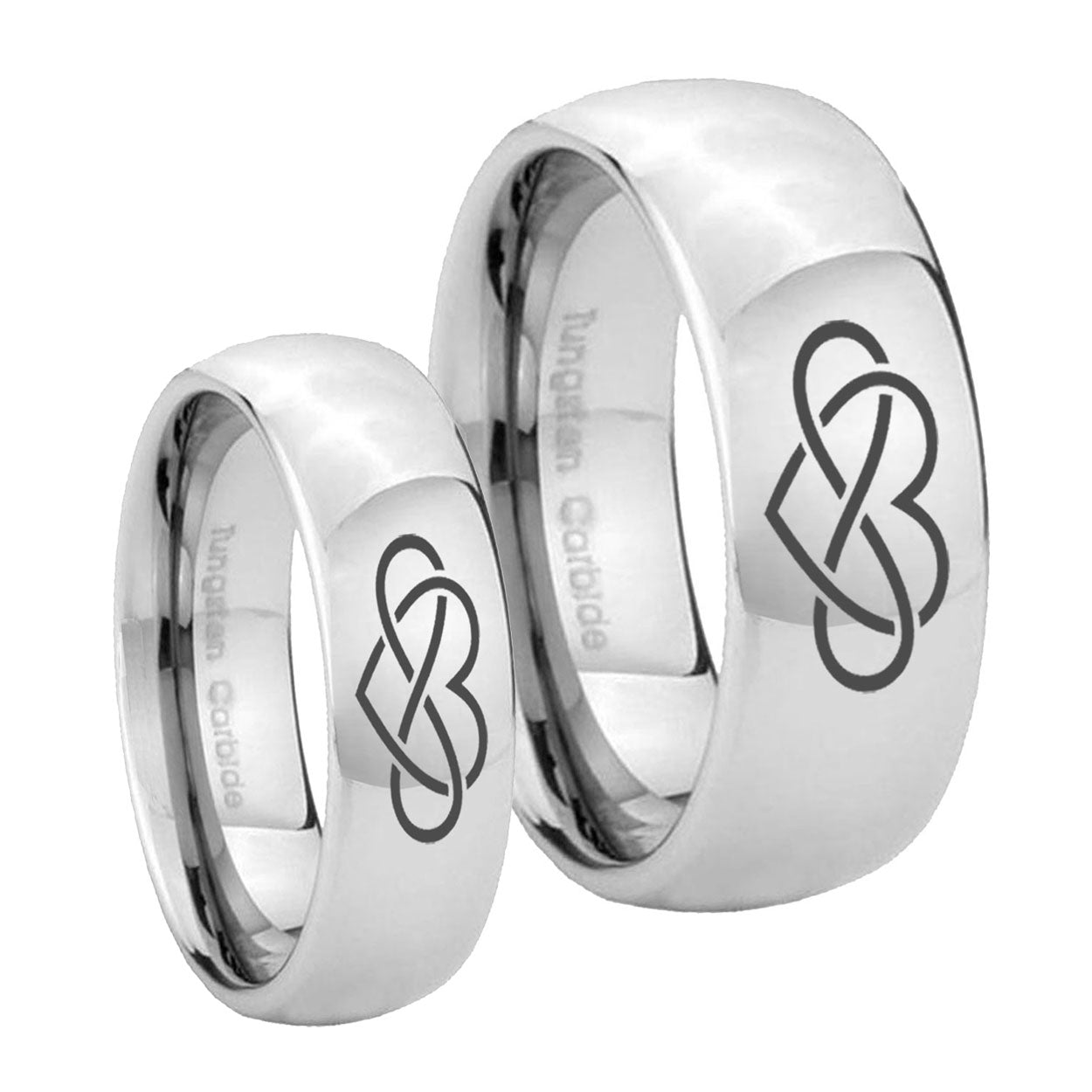Infinity Love Mirror Dome Tungsten Wedding Ring Sets