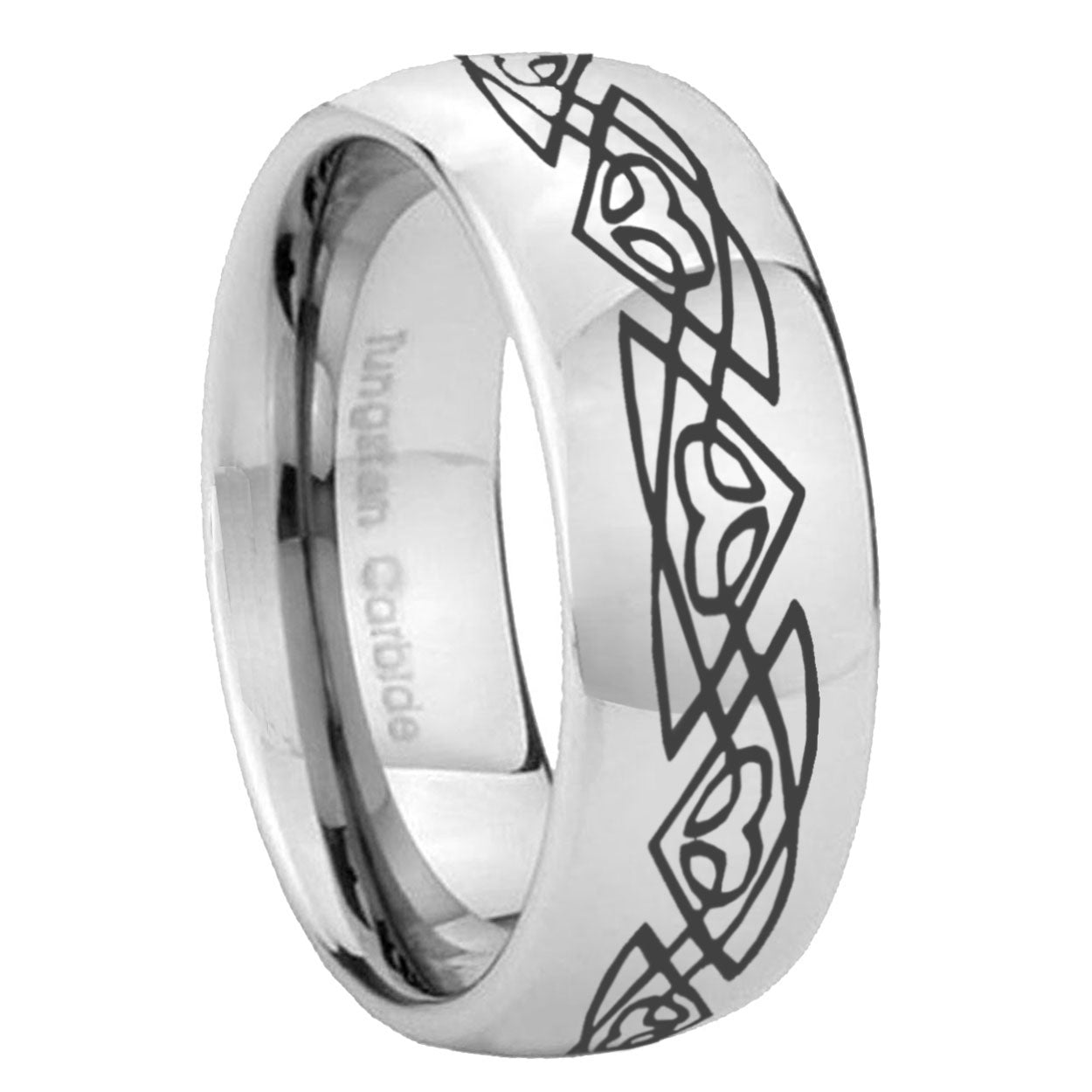 8MM Celtic Braided Dome Polish Silver Tungsten Band