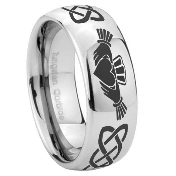 10mm-Irish-Claddagh-Mirror-Dome-Tungsten-Carbide-Mens-Wedding-Band