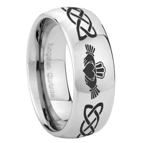 10mm Irish Claddagh Mirror Dome Tungsten Carbide Mens Wedding Band