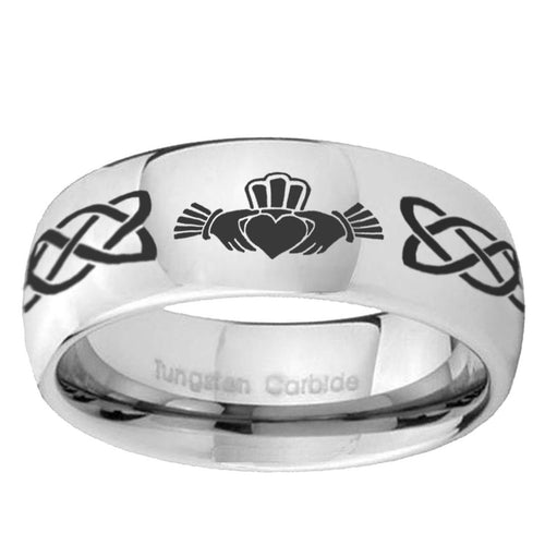 10mm Irish Claddagh Mirror Dome Tungsten Ring