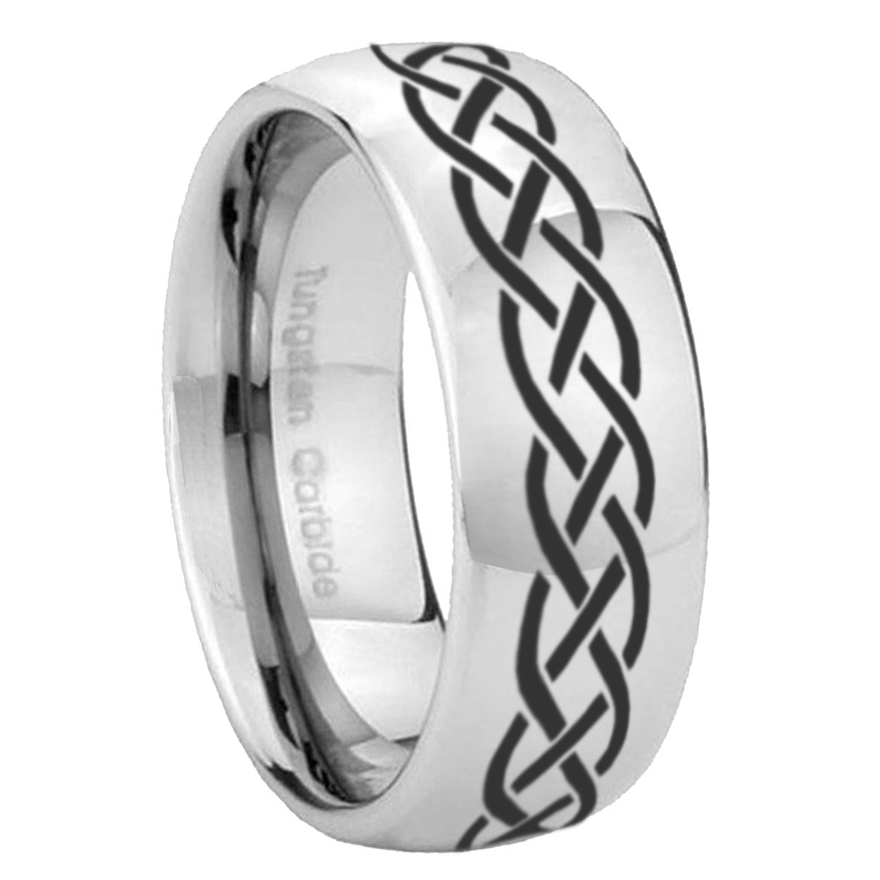 8MM Celtic Knot Dome Polish Silver Tungsten Male Wedding Band