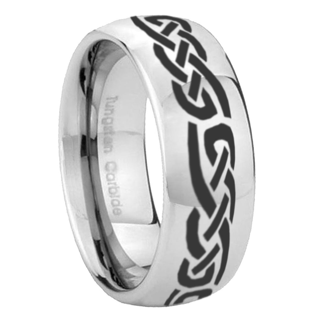 8MM Celtic Knot Infinity Love Dome Polish Silver Tungsten Band