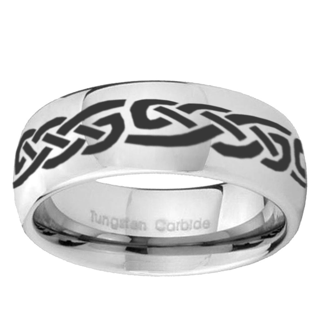 5MM Celtic Knot Infinity Love Dome Polish Silver Tungsten Band