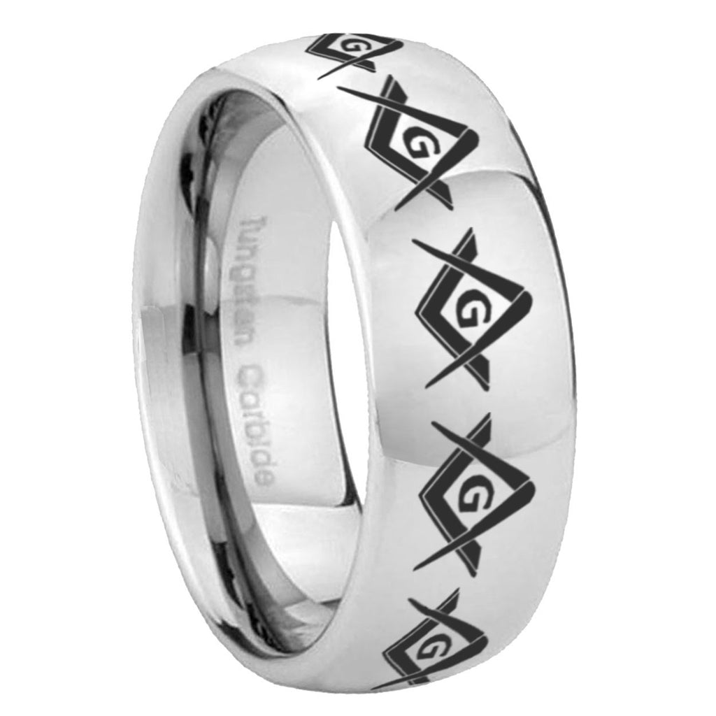 10mm Masonic Square and Compass Mirror Dome Tungsten Carbide Men's Promise Rings