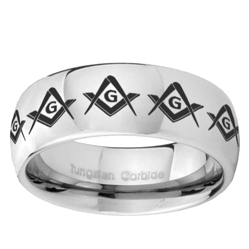 10mm Masonic Square and Compass Mirror Dome Tungsten Ring