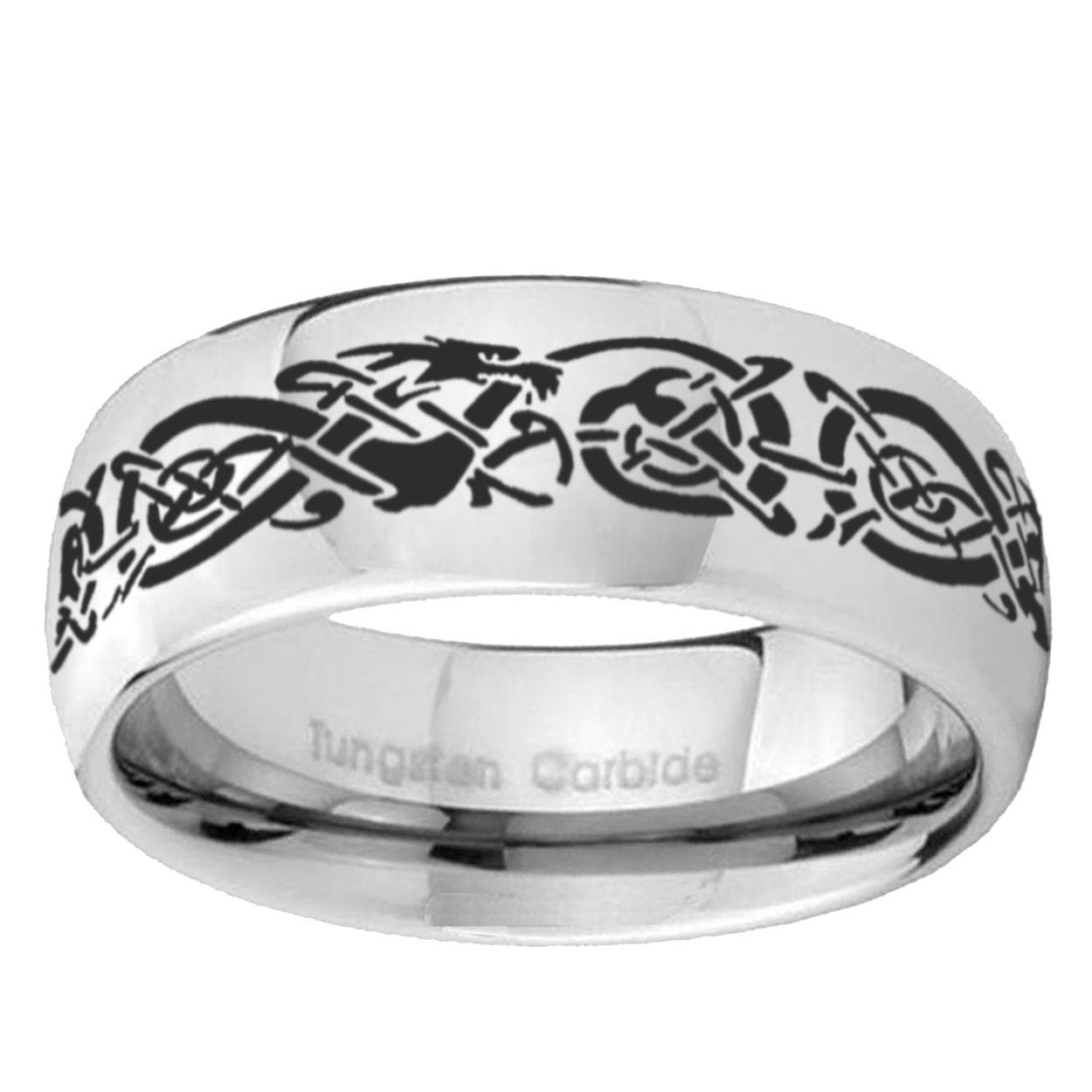 10mm Celtic Knot Dragon Mirror Dome Tungsten Ring