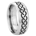 8MM Laser Celtic Knot Dome Polish Silver Tungsten Mens Ring