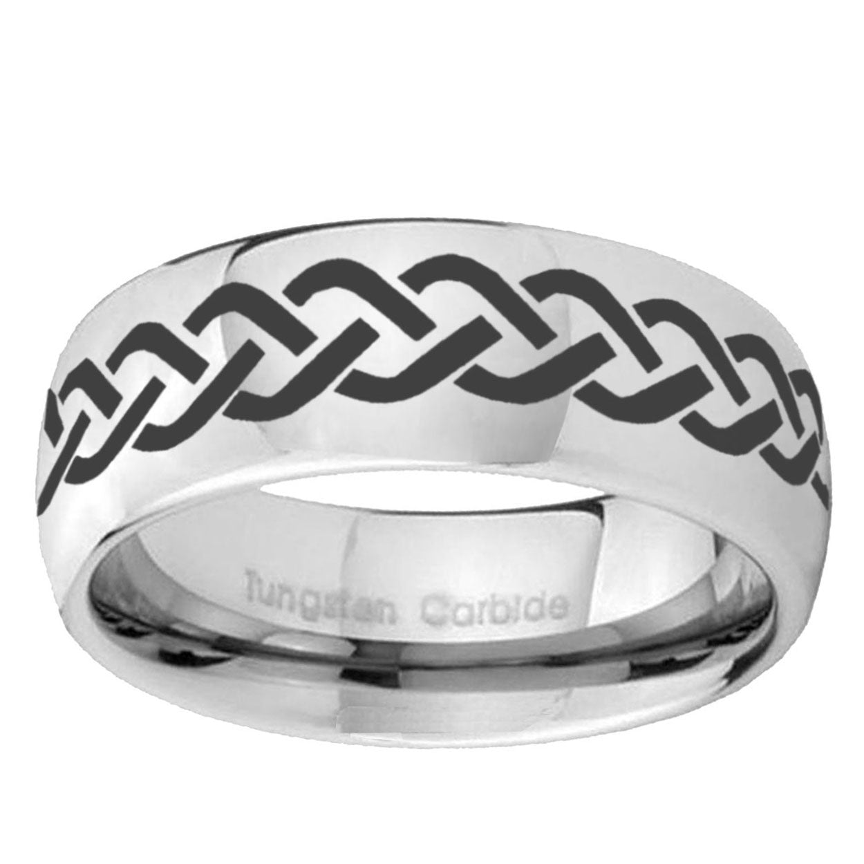 10mm Laser Celtic Knot Mirror Dome Tungsten Ring