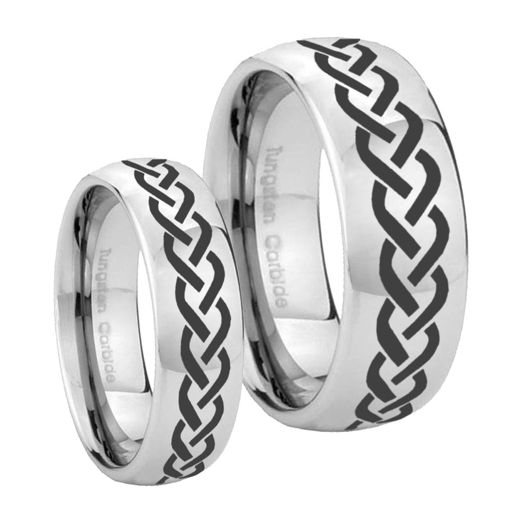 Laser Celtic Knot Mirror Dome Tungsten Couples Ring Set