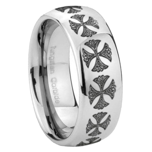 10mm Medieval Cross Mirror Dome Tungsten Carbide Men's Promise Rings