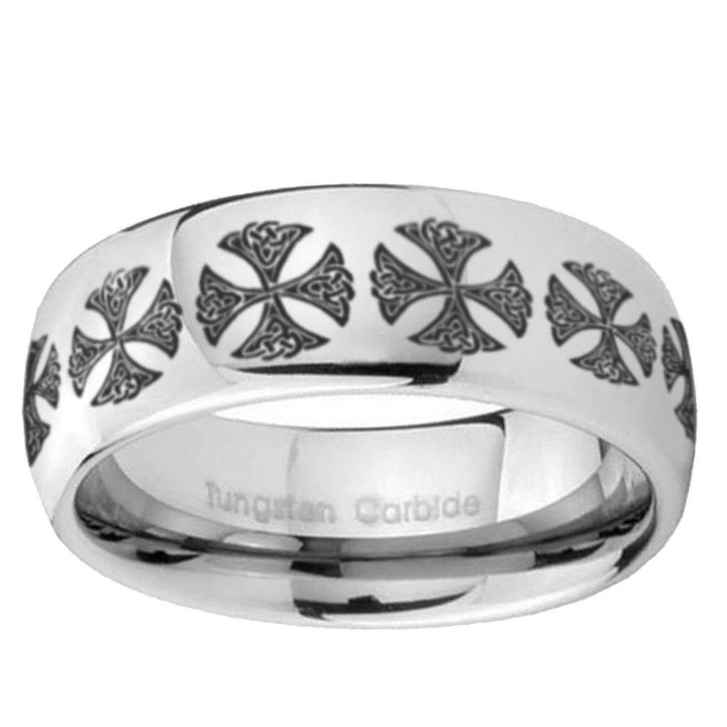 5MM Medieval Cross Dome Polish Silver Tungsten Wedding Band For Men