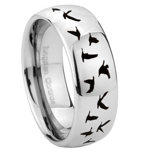 10mm-Flying-Geese-Hunting-Mirror-Dome-Tungsten-Carbide-Men's-Promise-Rings