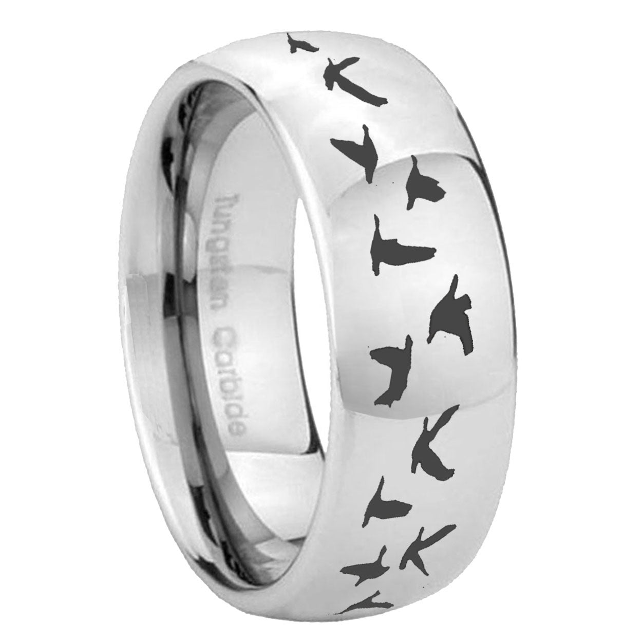 8MM Flaying Geese Hunting Dome Polish Silver Tungsten Band For Men