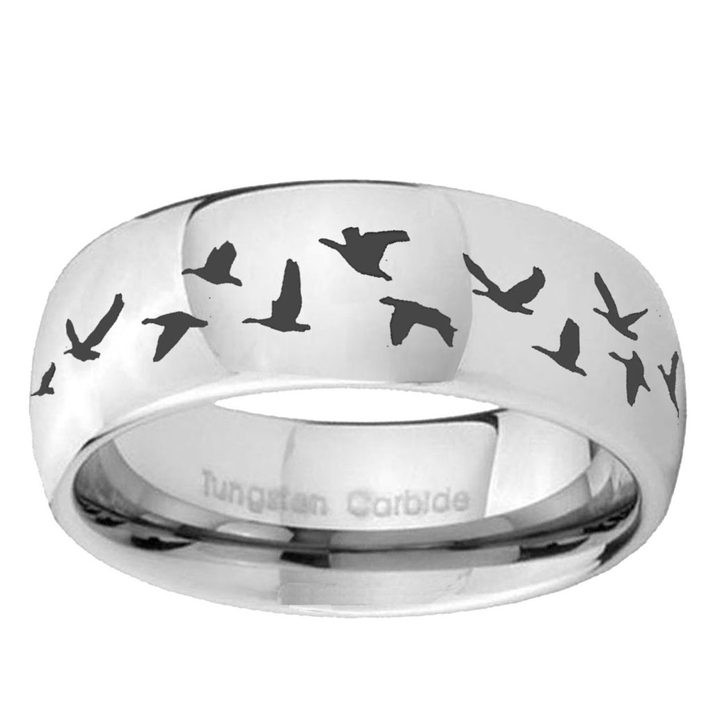 5MM Flaying Geese Hunting Dome Polish Silver Tungsten Band For Men