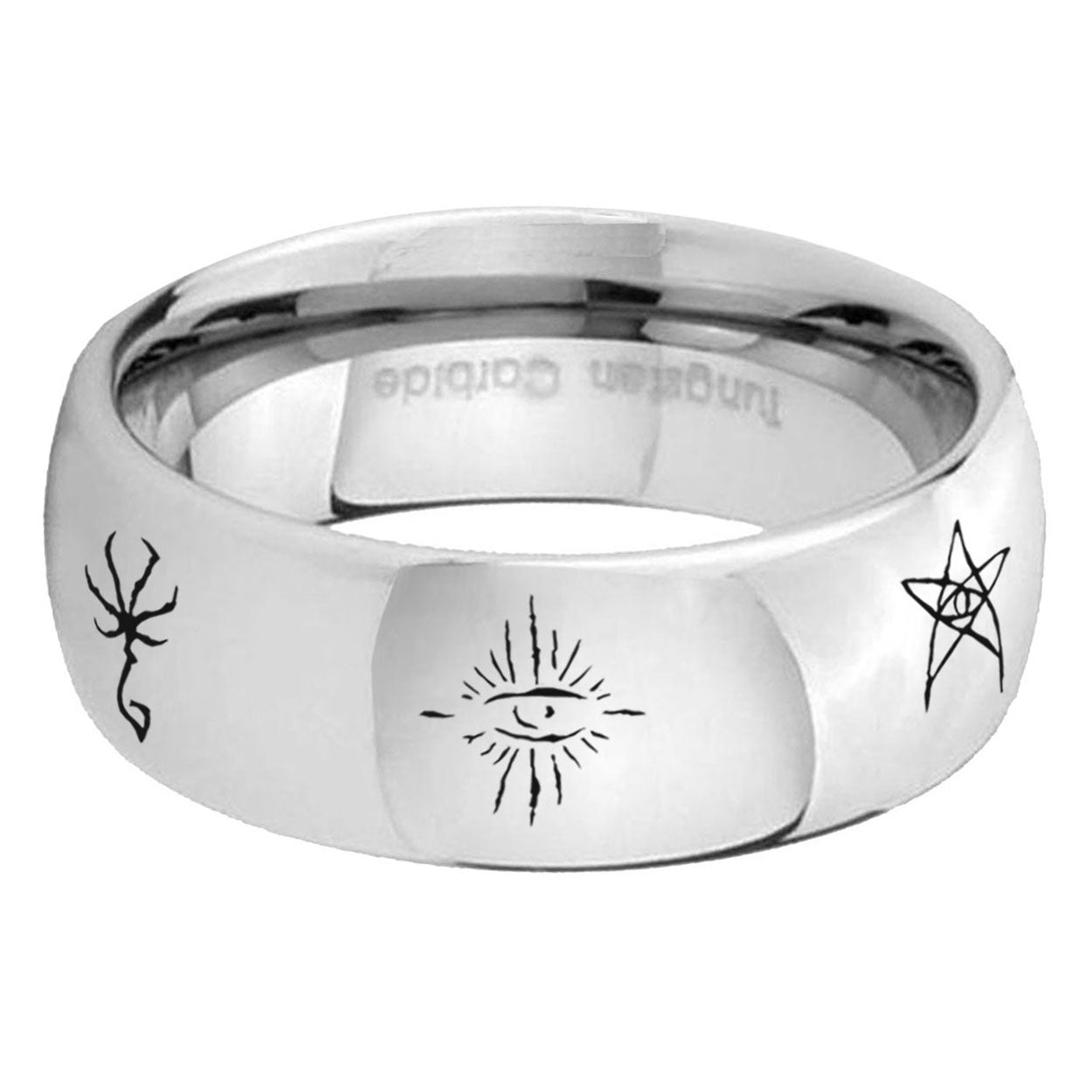 5MM Blackborne Caryll Runes Dome Polish Silver Tungsten Wedding Band