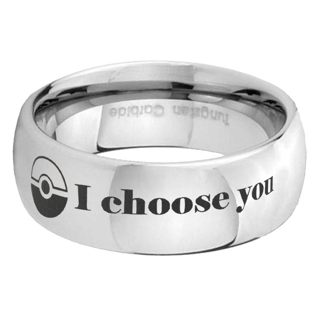 5MM Pokeball Pokemon Dome Polish Silver Tungsten Wedding Band