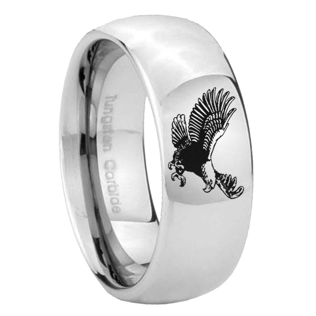 8MM Flying American Eagle Dome Polish Silver Tungsten Wedding Band