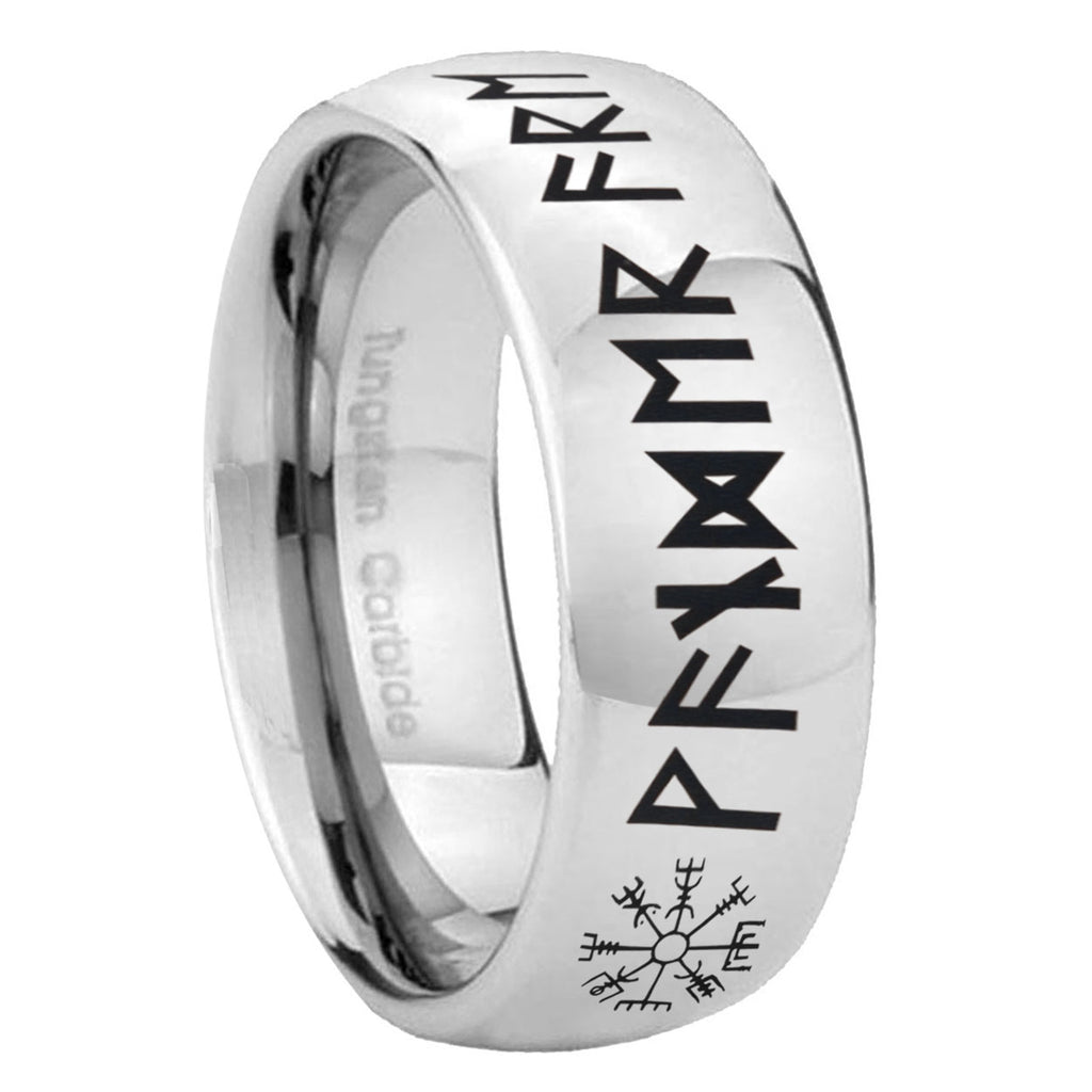8MM Viking Dome Polish Silver Tungsten Wedding Band